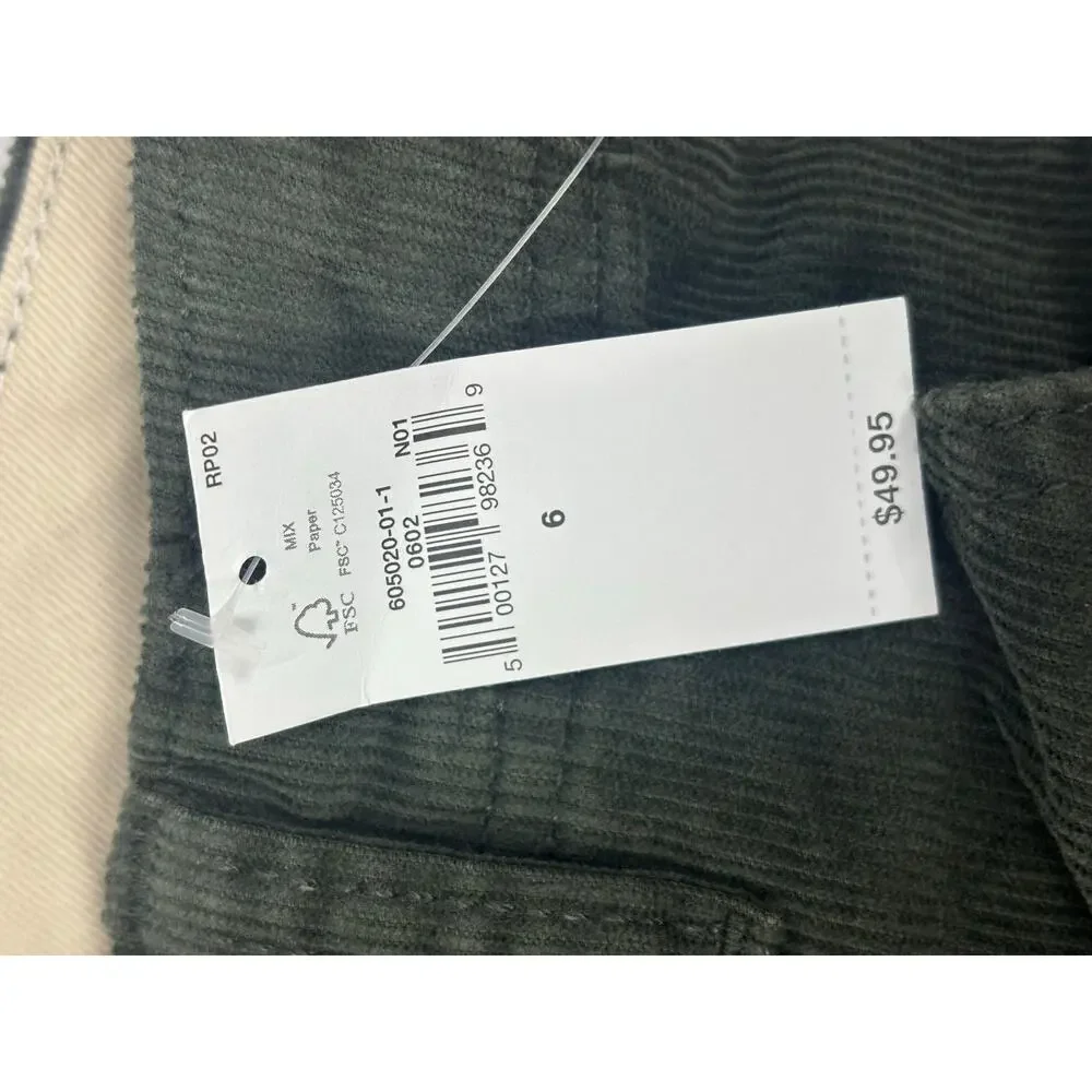 Gap Kids Corduroy Cargo Pants Green Size 6 Baggy Wide Leg Utility